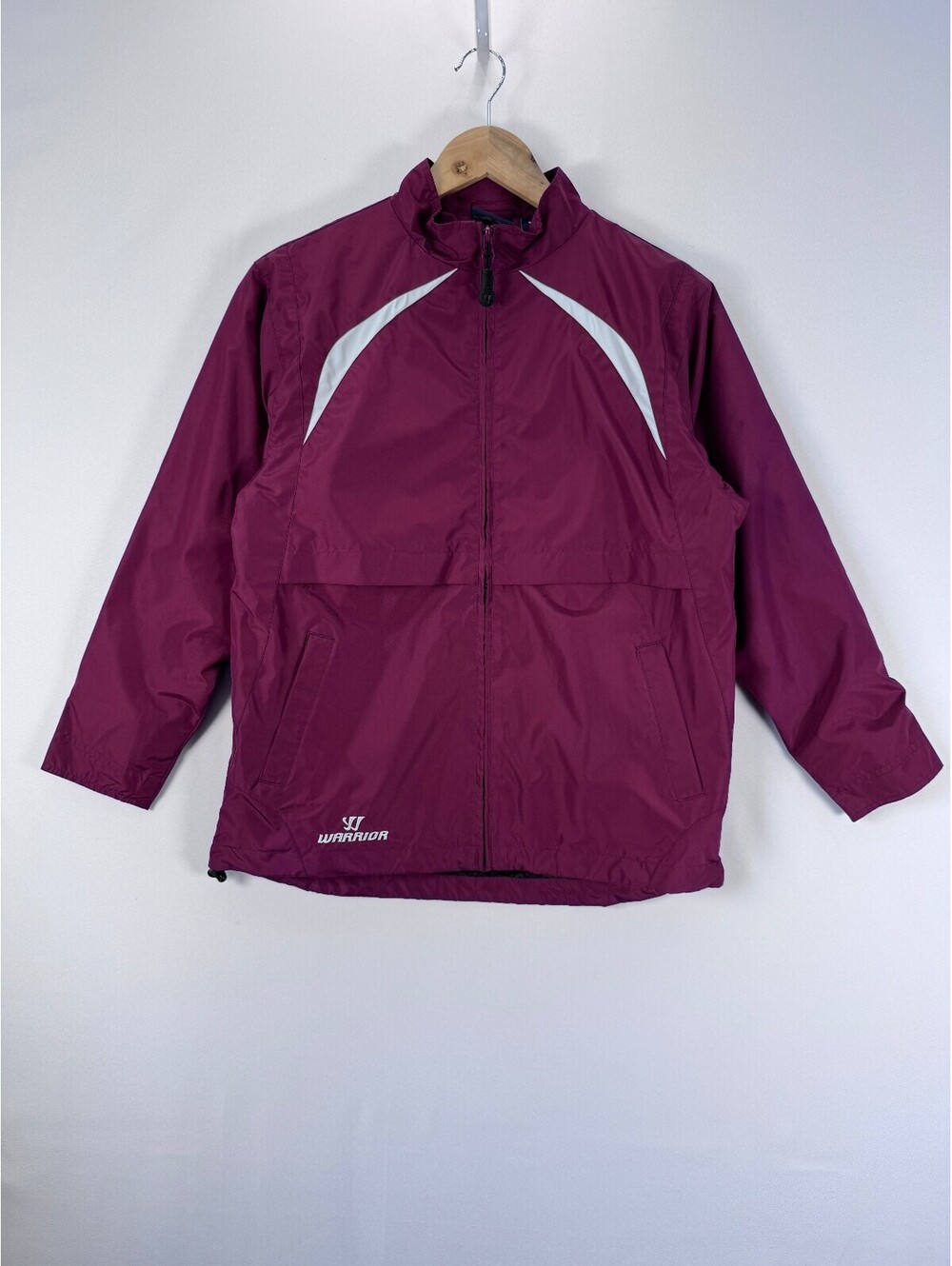 Warrior Authentic Youth Medium Full Zip Windbreaker Jacket Maroon White Athletic